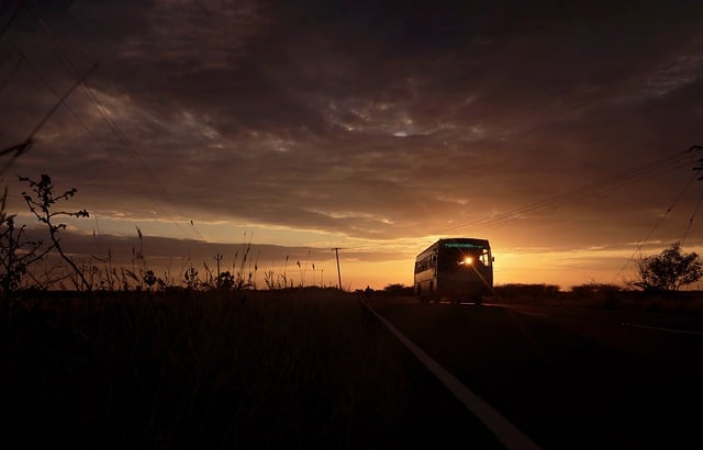 Free download sunrise road village bus travel free picture to be edited with GIMP free online image editor