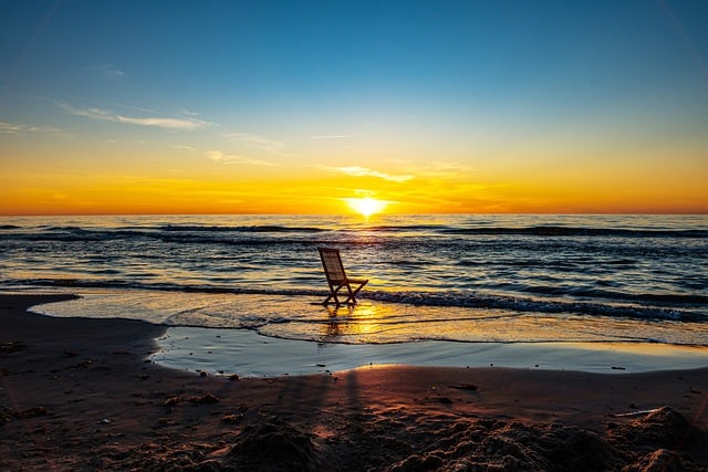 Free download sunset beach sea chair shore sand free picture to be edited with GIMP free online image editor