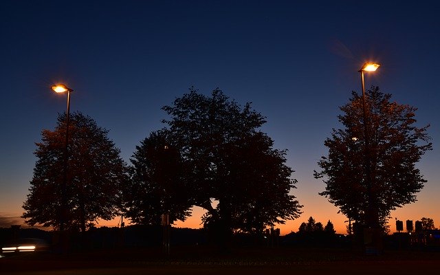 Unduh gratis Sunset Blue Hour Trees - foto atau gambar gratis untuk diedit dengan editor gambar online GIMP