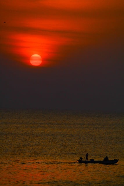 Free download sun set boat human man shillouette free picture to be edited with GIMP free online image editor