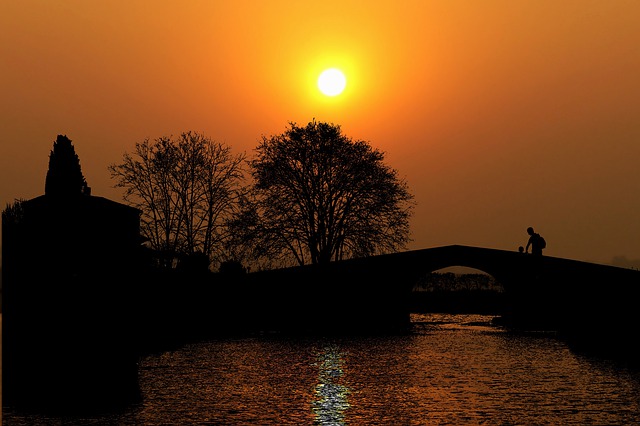 Free download sunset canal du midi bridge house free picture to be edited with GIMP free online image editor
