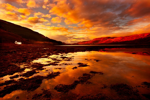 Free download sunset dramatic sky reflection lake free picture to be edited with GIMP free online image editor