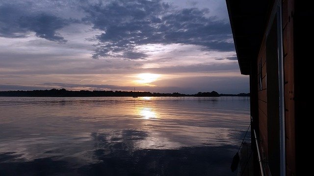 Free download Sunset Houseboat Blue -  free photo or picture to be edited with GIMP online image editor