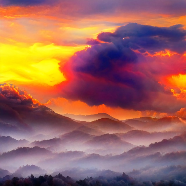 Free download sunset mountains fog clouds forest free picture to be edited with GIMP free online image editor