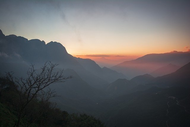 Free download sunset mountains silhouette fog free picture to be edited with GIMP free online image editor
