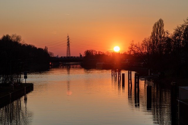 Free download sunset rhine herne canal waterway free picture to be edited with GIMP free online image editor