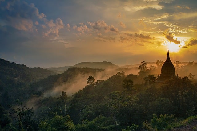 Free download sunset stupa buddhism dusk free picture to be edited with GIMP free online image editor