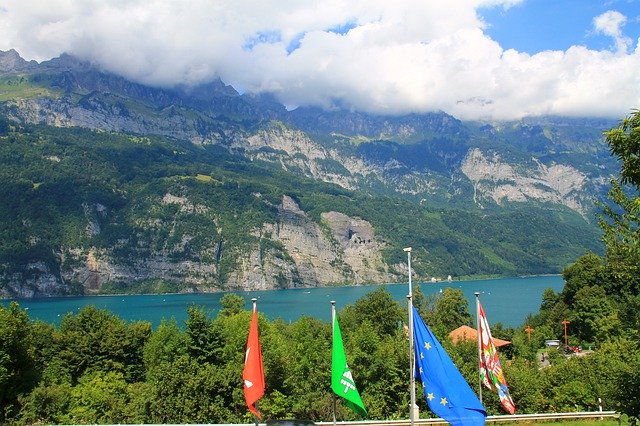 Download gratuito Svizzera Lago di Walen Montagne - foto o immagine gratis da modificare con l'editor di immagini online GIMP