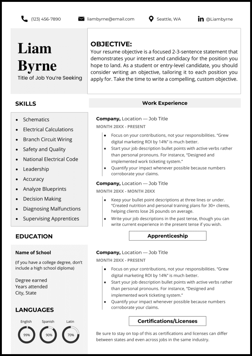 The trades Word resume template