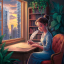 The feather pen and the young girl  screen for extension Chrome web store in OffiDocs Chromium