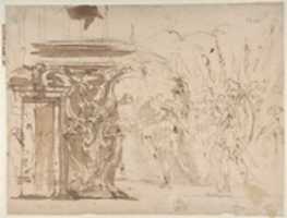 Free download The Head of Pompey Presented to Julius Caesar (recto); Study for an Elaborate Door Frame (verso) free photo or picture to be edited with GIMP online image editor