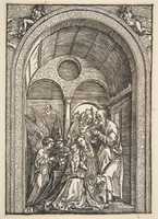 Free download The Holy Family with Two Angels in a Hall, from The Life of the Virgin free photo or picture to be edited with GIMP online image editor