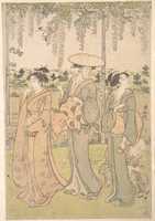 Free download Three Women and a Small Boy beneath a Wisteria Arbor on the Bank of a Stream free photo or picture to be edited with GIMP online image editor