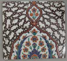 Free download Tile with Floral Cartouche Design on Ebru (Marble Imitation Pattern) Background free photo or picture to be edited with GIMP online image editor