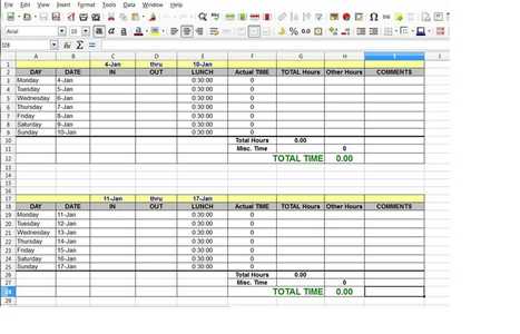 Descarga gratuita Plantilla de hoja de tiempo para el ciclo de pago de dos semanas Plantilla DOC, XLS o PPT gratis para editar con LibreOffice en línea o OpenOffice Desktop en línea