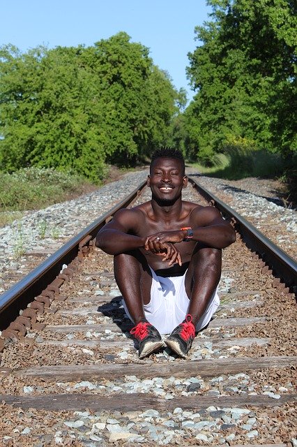 Free download Train Track Black Man Ghanaian -  free photo or picture to be edited with GIMP online image editor