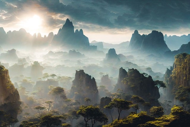 Free download trees mountains sunset rocks sun free picture to be edited with GIMP free online image editor
