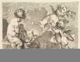 Free download Trois Amours dont un, assis, tient un carquois (Three Loves, one of which is seated, holding a quiver), from Premier Livre de Groupes dEnfans (First Book of Groups of Children) free photo or picture to be edited with GIMP online image editor