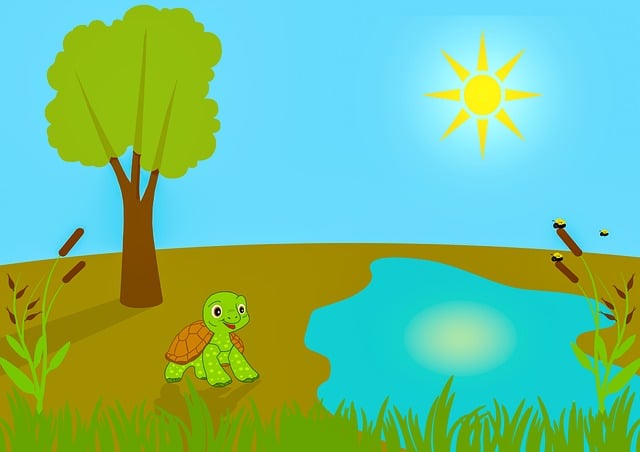 Free download turtle pond tree cattails ladybug free picture to be edited with GIMP free online image editor