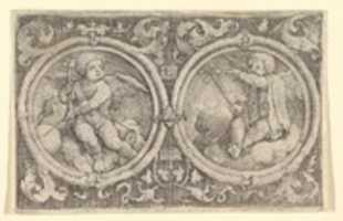 Free download Two Putti Seated in Clouds in Circles with Tendrils free photo or picture to be edited with GIMP online image editor