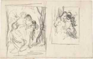 Free download Two studies for a figure composition,  including three women and a child free photo or picture to be edited with GIMP online image editor