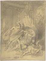 Free download Two Warriors in Classical Costume Bending over Two Figures free photo or picture to be edited with GIMP online image editor