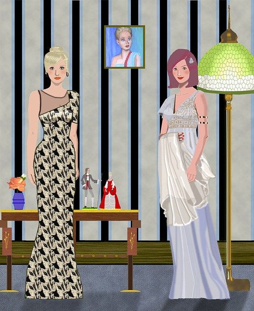 Free download Two Woman Evening Gowns Table -  free illustration to be edited with GIMP free online image editor