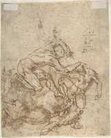 Free download Two Women with Sun and Bird (recto); Two Men Fighting and a Fallen Horse (verso) free photo or picture to be edited with GIMP online image editor
