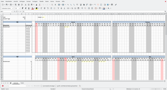 เทมเพลต Urlaubsplaner ฟรี (เครื่องมือวางแผนวันหยุด/วันหยุด) ใช้ได้กับ LibreOffice, OpenOffice, Microsoft Word, Excel, Powerpoint และ Office 365