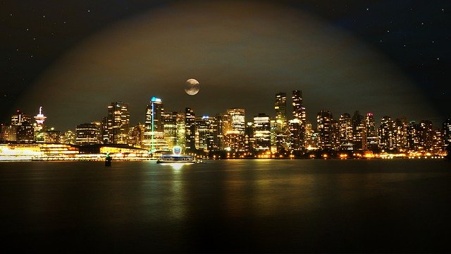 Muat turun percuma Vancouver Skyline Night Full - foto atau gambar percuma untuk diedit dengan editor imej dalam talian GIMP