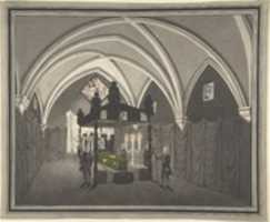 Free download Vaulted Interior with Catalfalque, Coffin and Attendants free photo or picture to be edited with GIMP online image editor