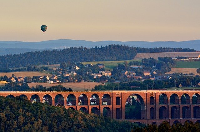 Free download Viaduct Go Balloon Evening -  free photo or picture to be edited with GIMP online image editor