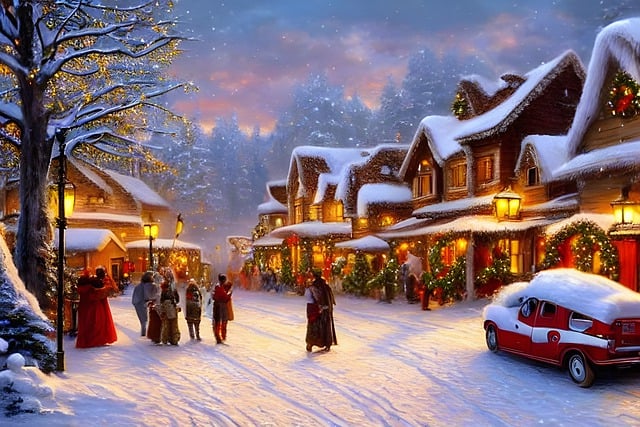 Scarica gratuitamente l'immagine gratuita delle nevicate invernali di Natale del villaggio da modificare con l'editor di immagini online gratuito GIMP