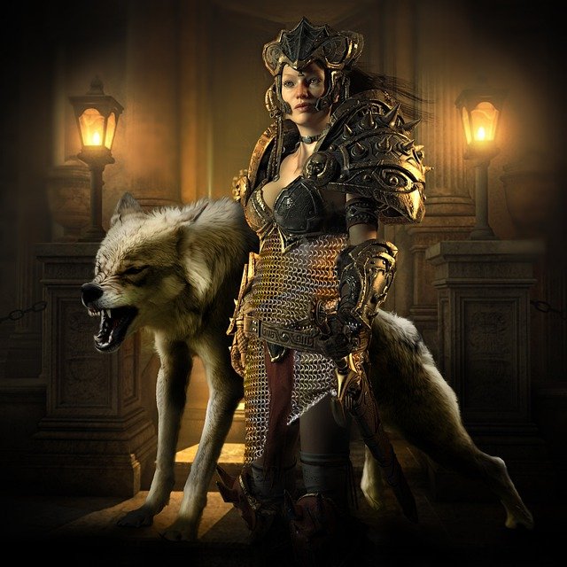 Free download warrior wolf fantasy queen free picture to be edited with GIMP free online image editor