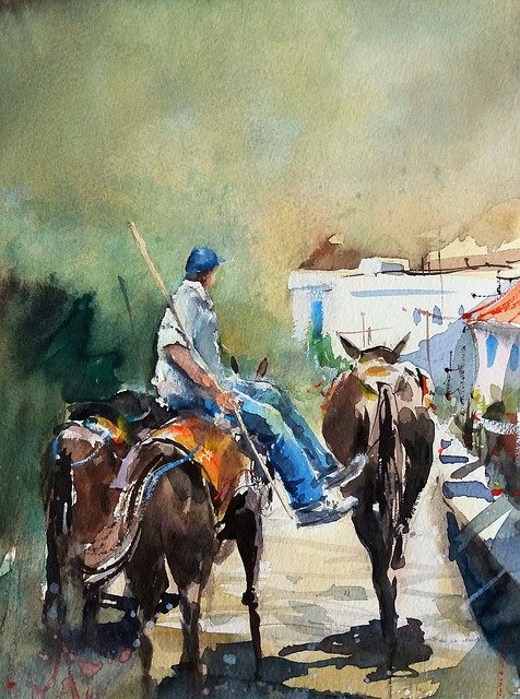 Free download Watercolor Greece Donkey -  free illustration to be edited with GIMP free online image editor
