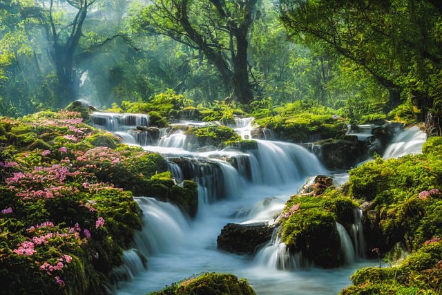 Free graphic waterfall flowers forest to be edited by GIMP free image editor by OffiDocs