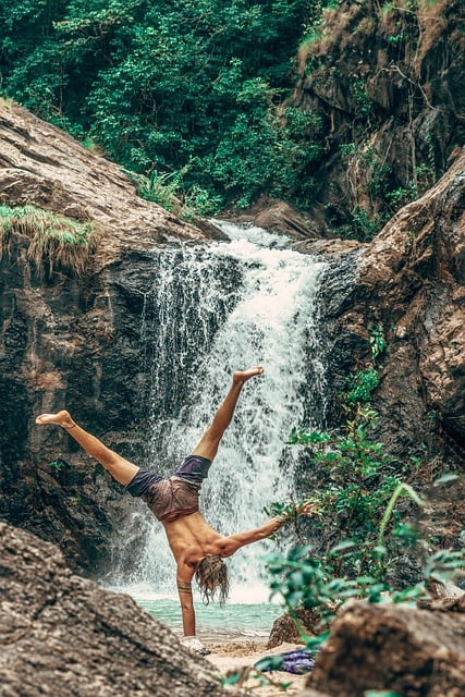 Free download waterfall handstand nature free picture to be edited with GIMP free online image editor
