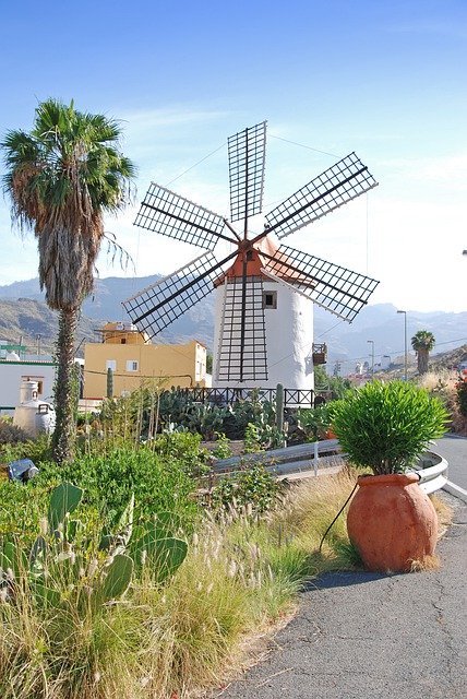 Free download windmill countryside sunny day town free picture to be edited with GIMP free online image editor