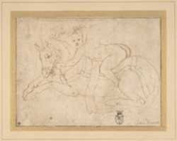 Free download Winged Infant Riding a Crouching Horse free photo or picture to be edited with GIMP online image editor
