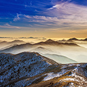 winter landscape with sunset and fog in the Deogyusan Mountains  screen for extension Chrome web store in OffiDocs Chromium
