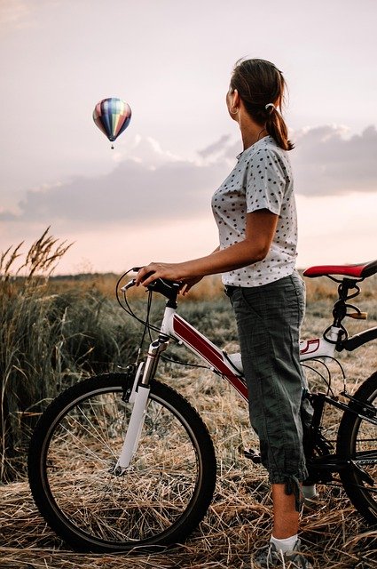 Free download woman bicycle nature freedom free picture to be edited with GIMP free online image editor