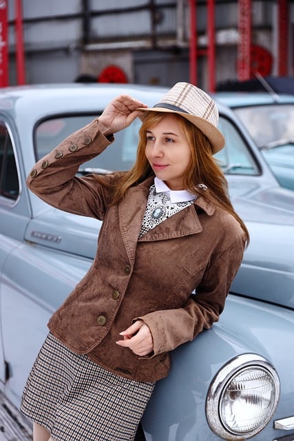 Free download woman car retro vintage hat skirt free picture to be edited with GIMP free online image editor