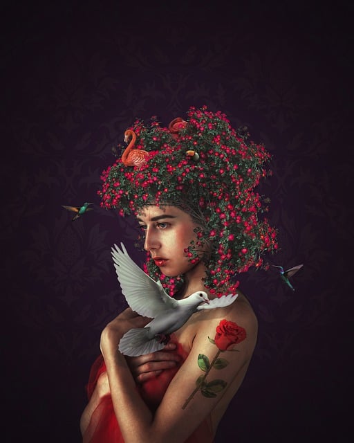 Téléchargement gratuit d'une image gratuite de femme colombe fleurs oiseaux portrait à modifier avec l'éditeur d'images en ligne gratuit GIMP