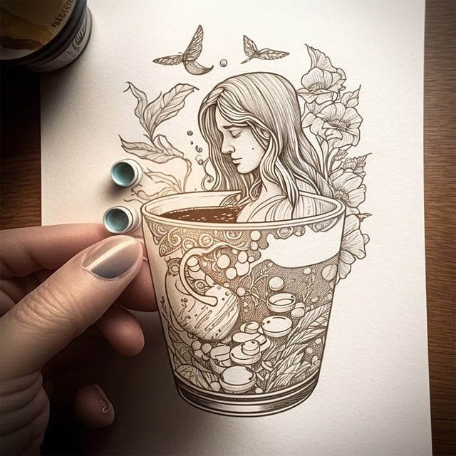 Free download woman flowers cup fish leaves art free picture to be edited with GIMP free online image editor
