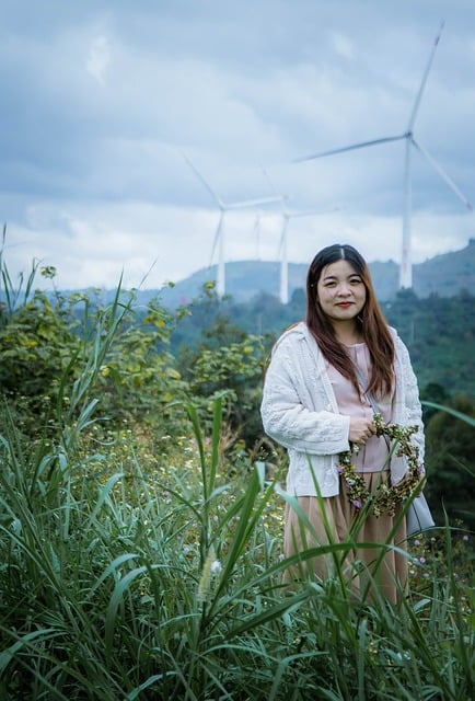 Free download woman grass windmills girl nature free picture to be edited with GIMP free online image editor