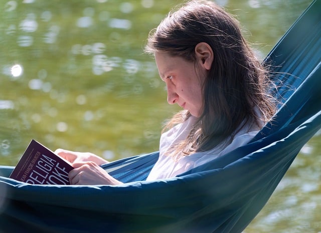Free download woman lying hammock reading book free picture to be edited with GIMP free online image editor