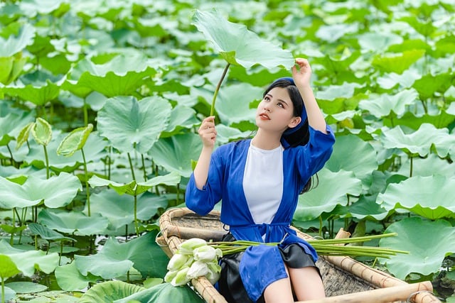 Free download woman model pond boat lotus free picture to be edited with GIMP free online image editor