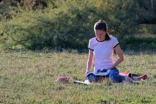 Free download woman reading park grass casual free picture to be edited with GIMP free online image editor