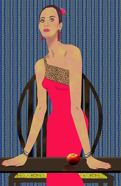 Free download Woman Red Gown Table And Chair -  free illustration to be edited with GIMP free online image editor