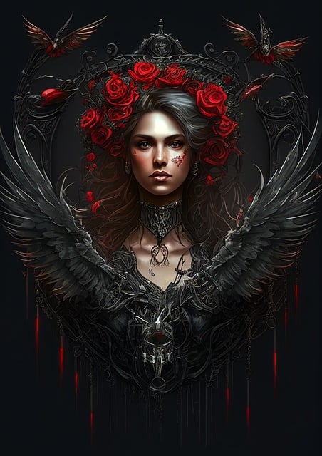 Free download woman rose queen wings bird dark free picture to be edited with GIMP free online image editor